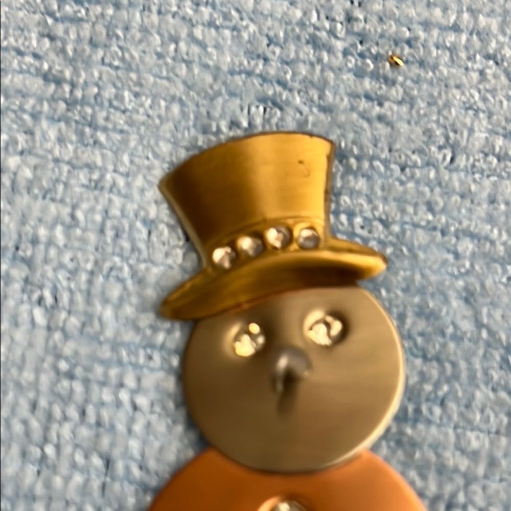 Metallic Snowman Brooch with Rhinestones - Picture 2 of 6